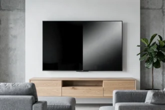 Comparaison côte à côte d'un écran OLED et mini LED sur un téléviseur moderne dans un salon contemporain